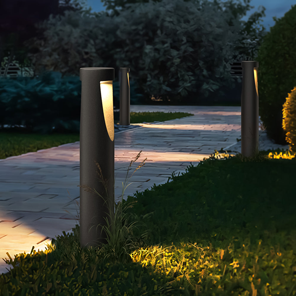 Ray Contemporary Metal Cylindrical Hollow Outdoor Path Light, Black - Lamp Copper