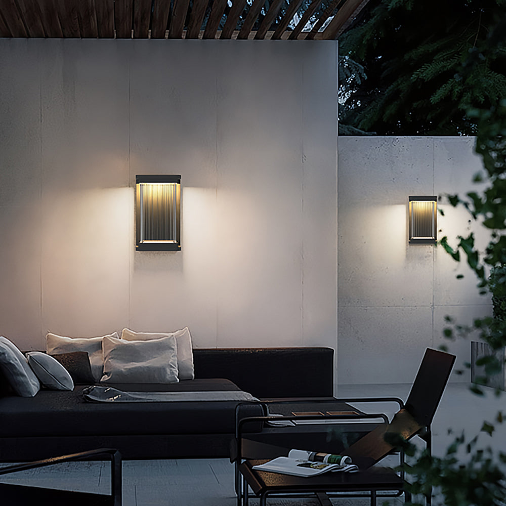 Ray Minimalist Rectangular Glass Outdoor Wall Lamp, Black - Lamp Copper