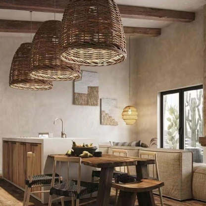Muto Vintage Rustic LED Pendant Light Rattan Living Room Bedroom - Lamp Copper