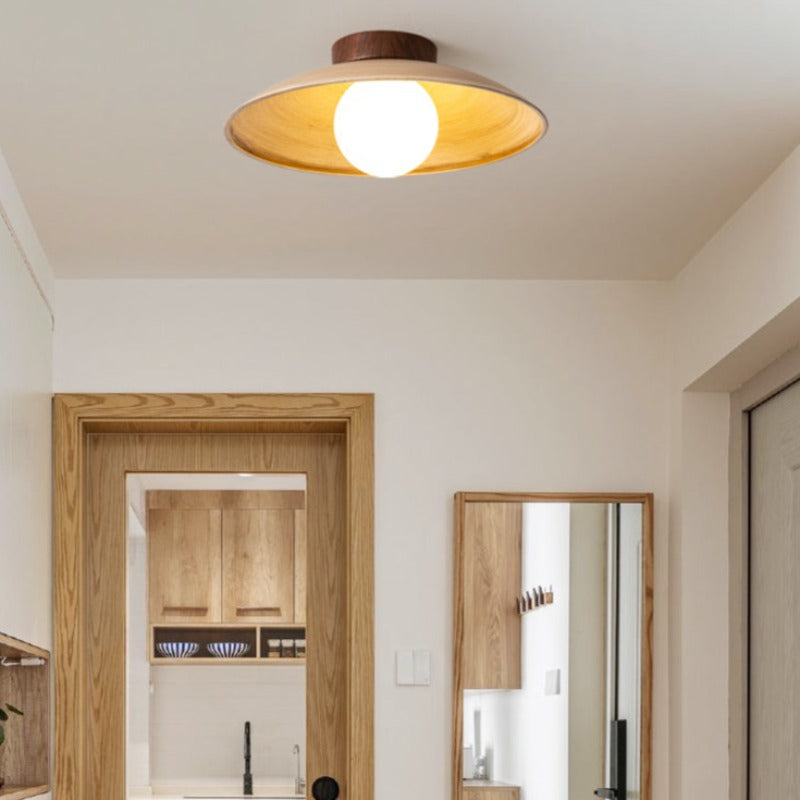 Muto Vintage Flush Mount Ceiling Light Wood/Metal/Glass Bar/Hotel - Lamp Copper
