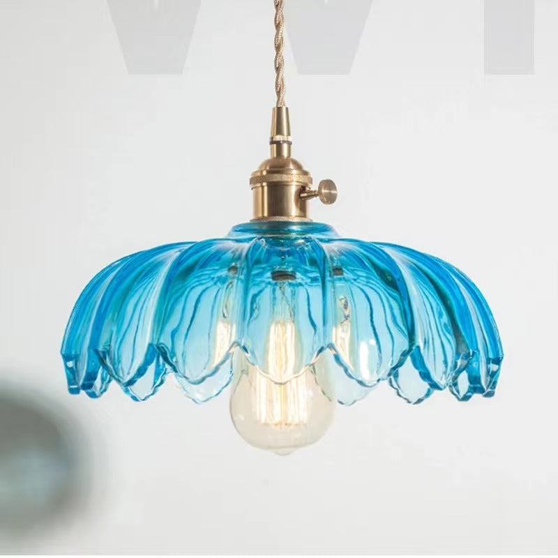 Valentina Retro LED Pendant Light Colourful Glass/Metal Flower Dining Room - Lamp Copper