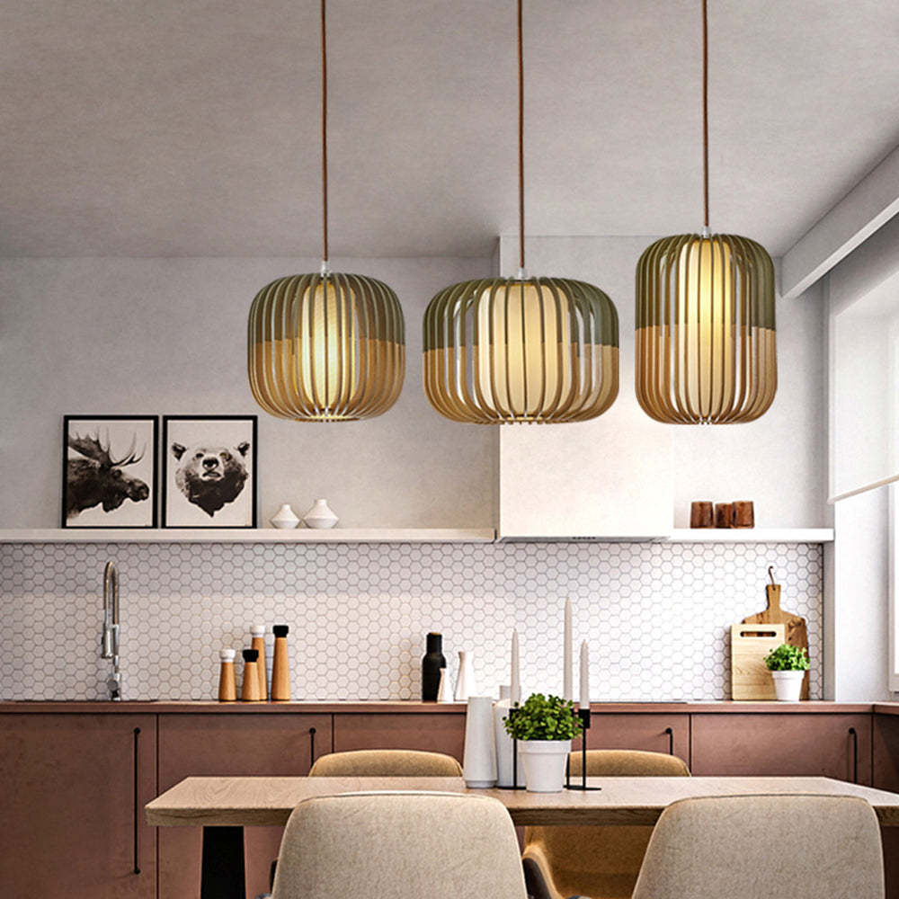 Muto Modern Birdcage Wood Pendant Light - Lamp Copper