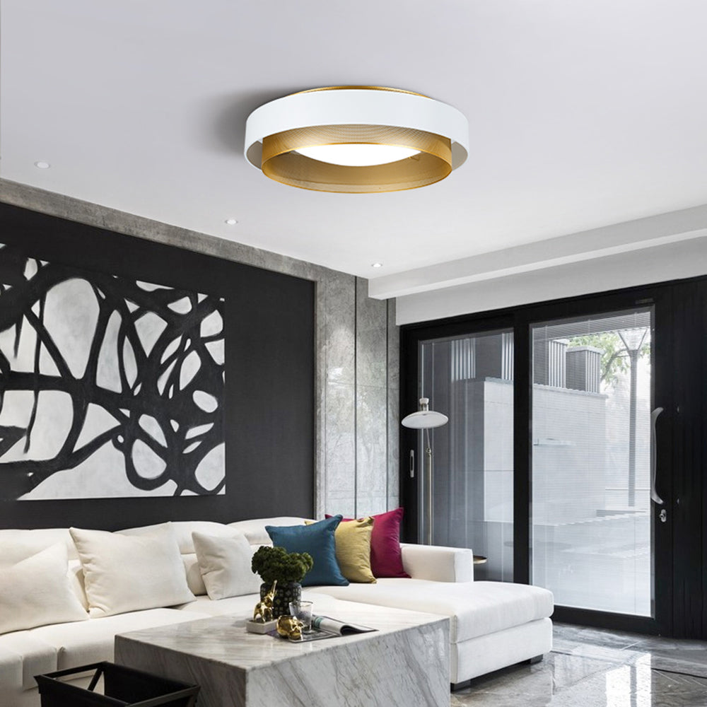 Arisha Modern Ring Metal/Acrylic Flush Mount Ceiling Light, White/Black - Lamp Copper