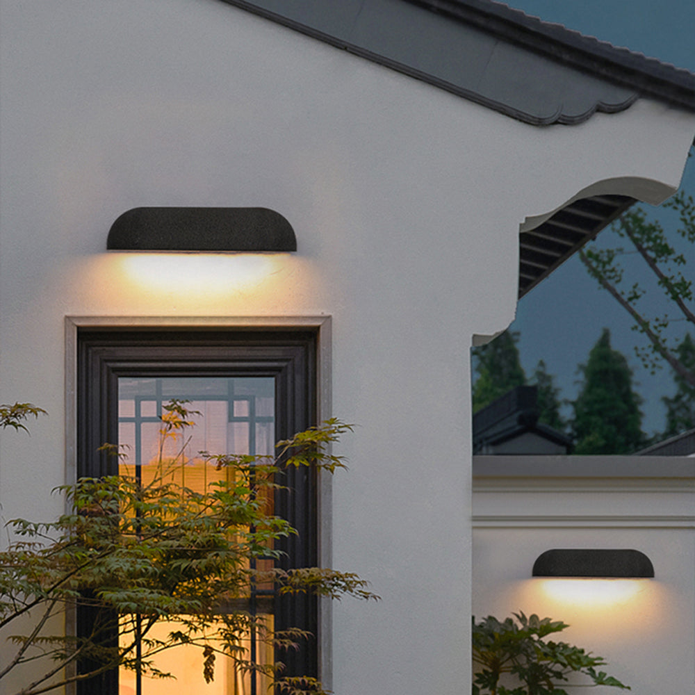 Ray Modern Minimalist Semi-elliptical Metal/Stone Outdoor Wall Lamp, Black/White - Lamp Copper