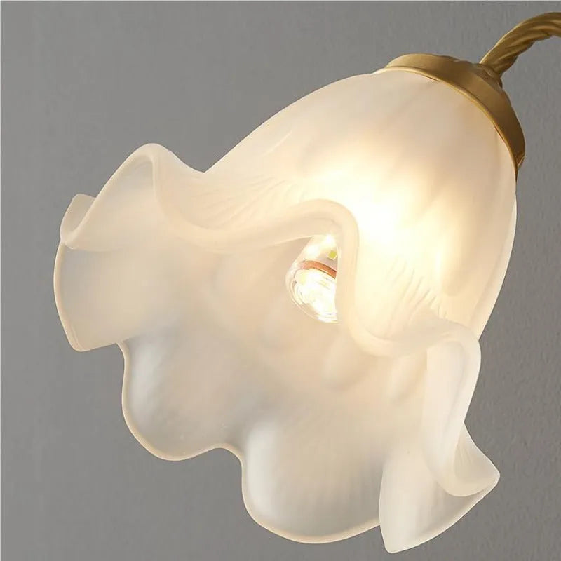 Arisha Retro LED Indoor Wall Lamp Gold Glass Flower-shaped Design Bedroom - Lamp Copper