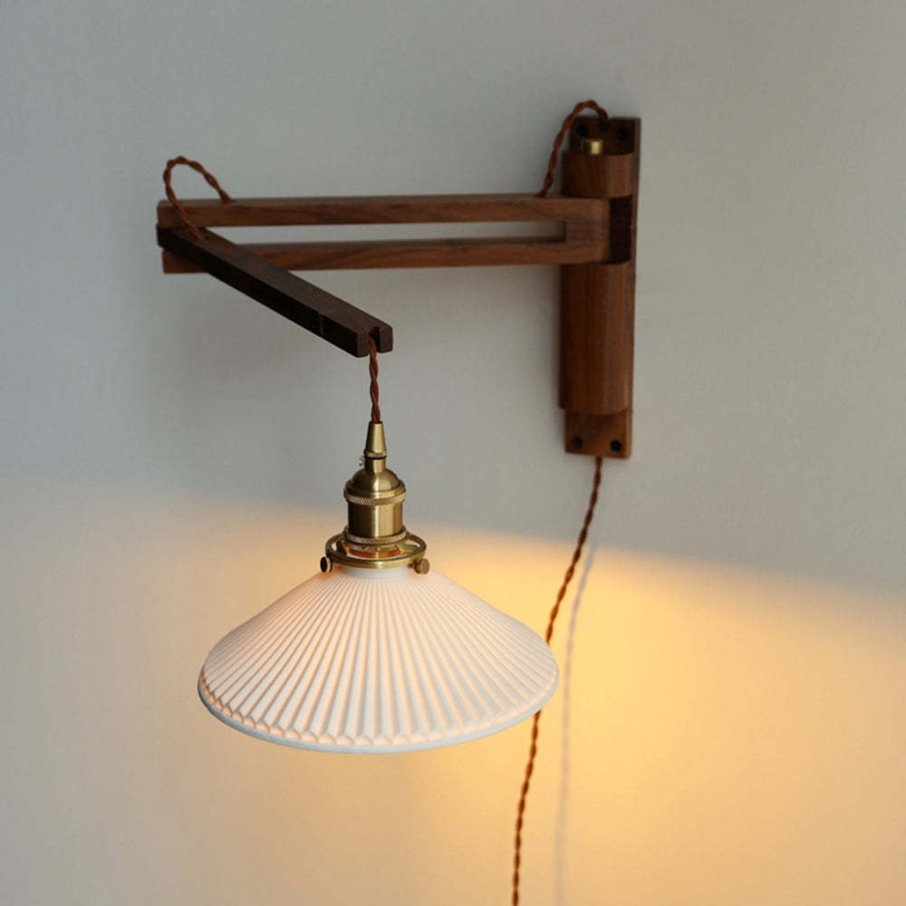 Muto Vintage Dome Ceramic/Wood Wall Lamp, Walnut/Wood/Clear - Lamp Copper