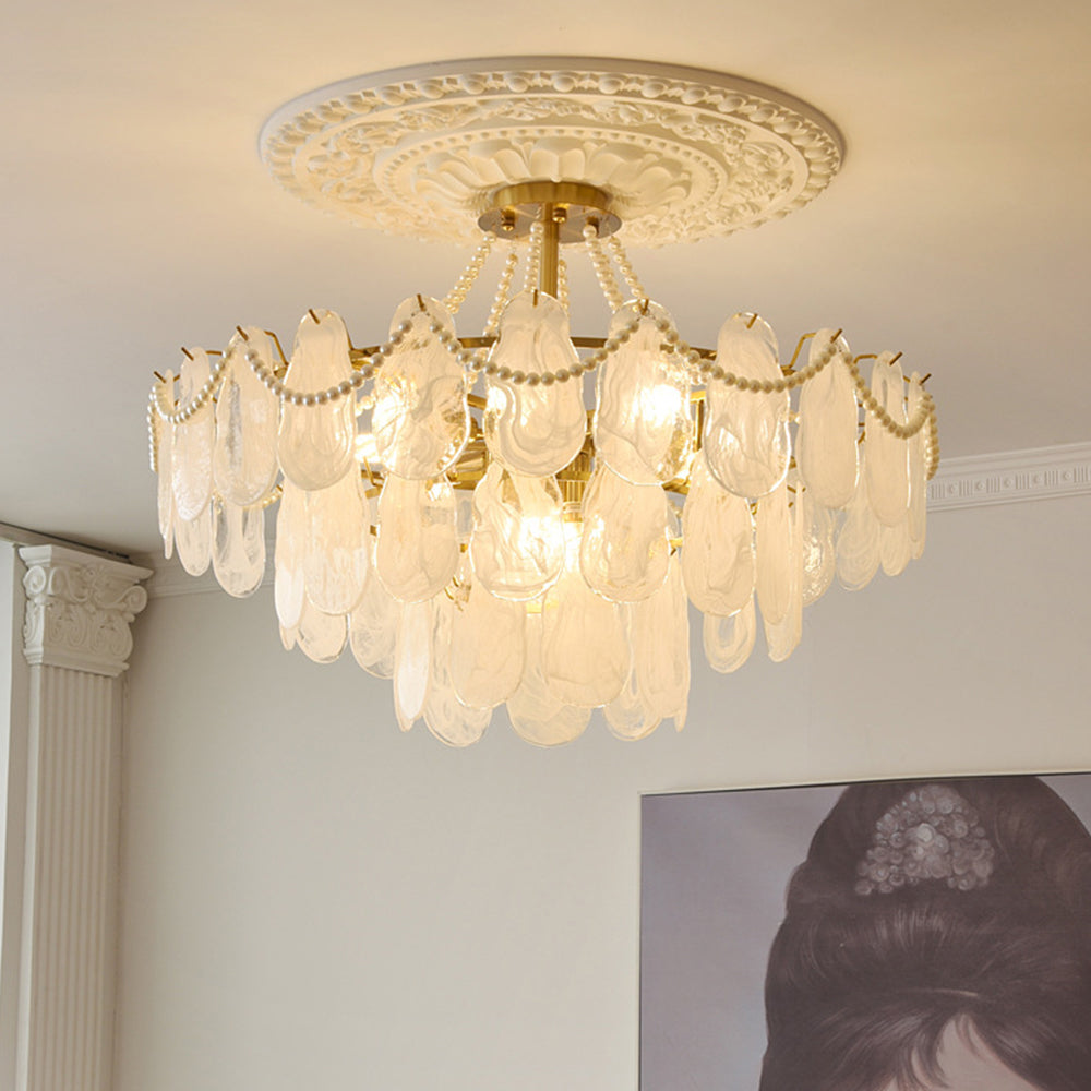 Kristy Elegant Pearl/Glass/Metal Chandelier, White - Lamp Copper