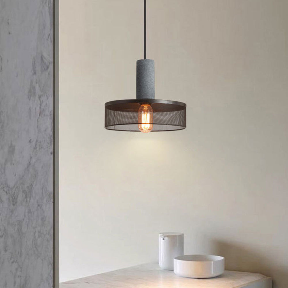 Xenith Industrial Cylindrical Pendant Light, Cement/Metal - Lamp Copper