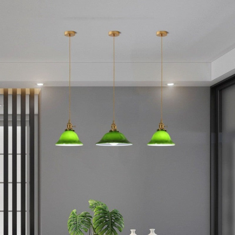 Valentina Rustic Vintage LED Pendant Light Green Copper Glass Dining Room - Lamp Copper