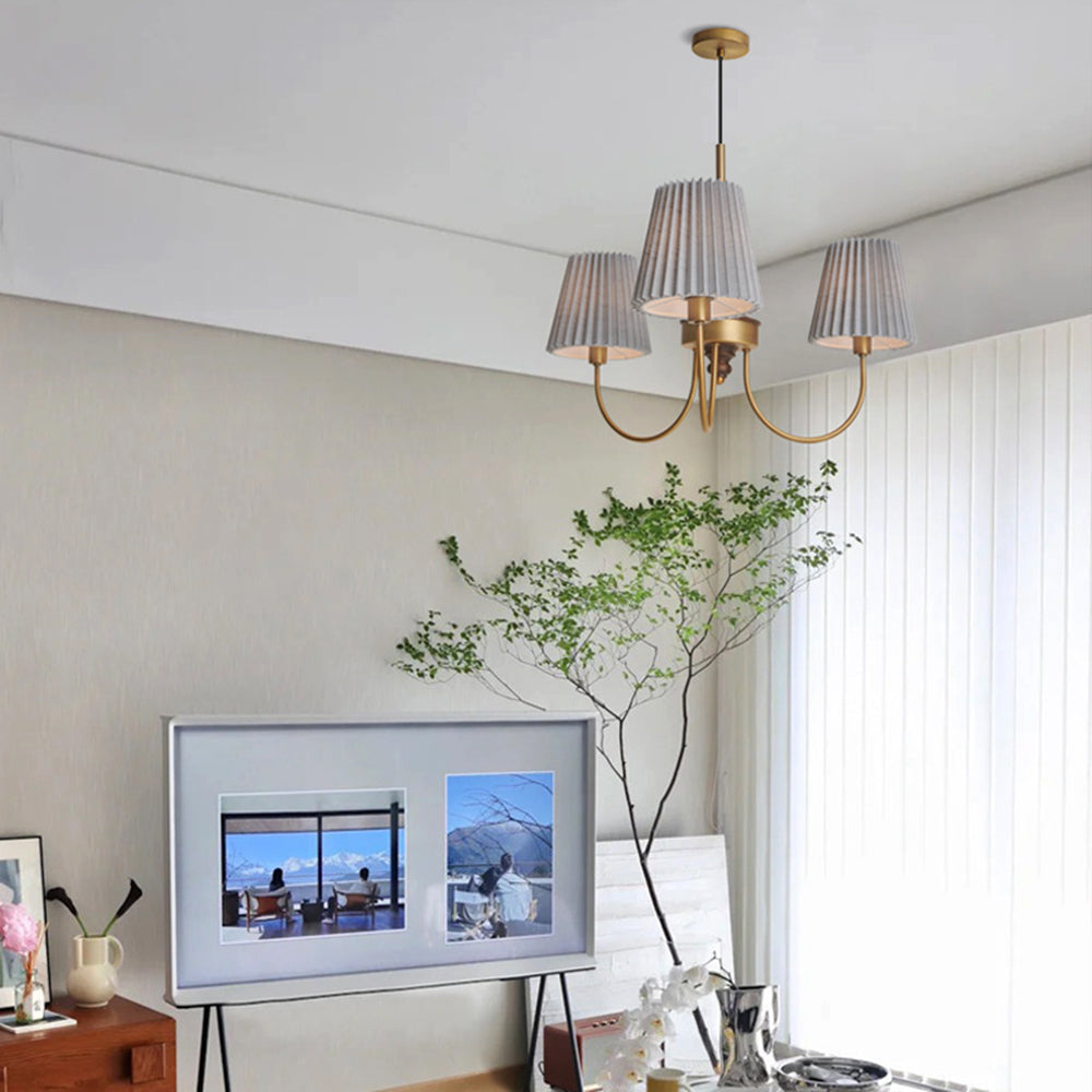 Silva Modern Retro Fabric Chandelier, White/Green - Lamp Copper
