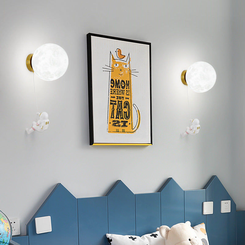 Aria Modern Moon LED Indoor Wall Lamp White Resin Kid's Room - Lamp Copper