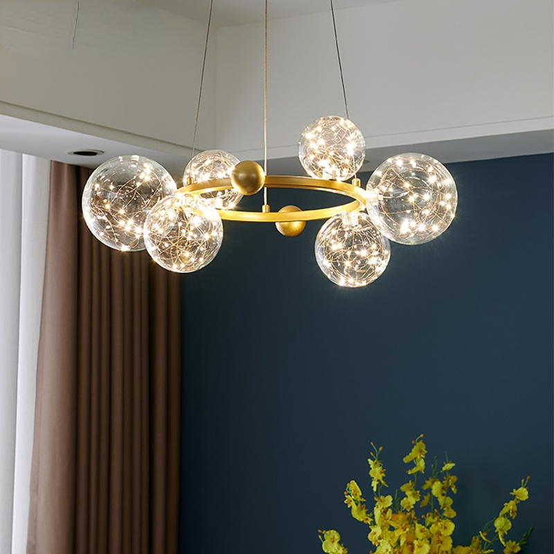 Valentina Art Deco Luminous Sphere Cluster Glass Pendant Light - Lamp Copper