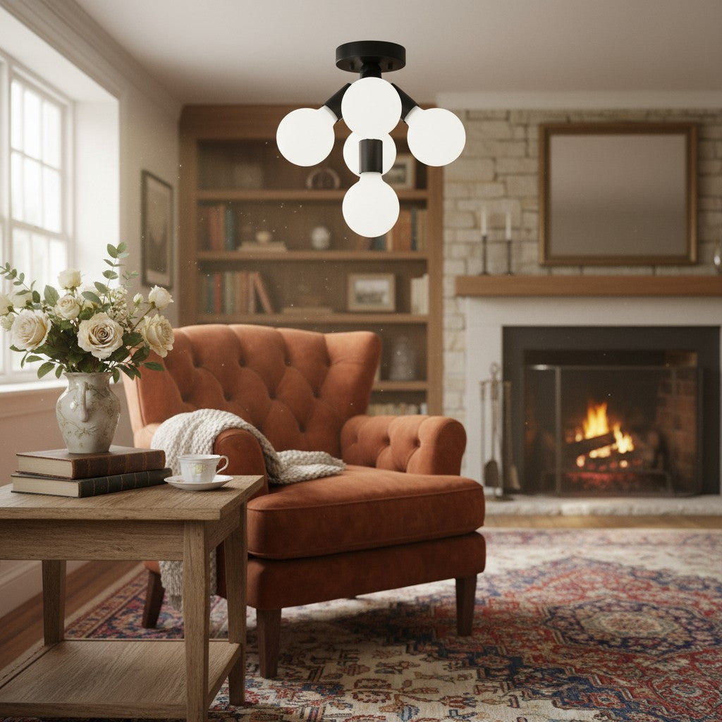Pearl Opal White  Brass Flush Mount Light  Living Room