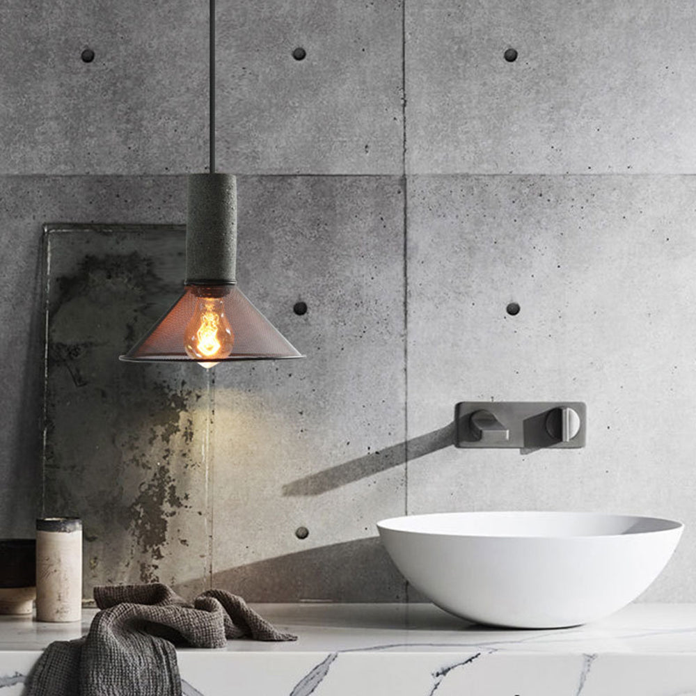 Xenith Industrial Cylindrical Pendant Light, Cement/Metal - Lamp Copper