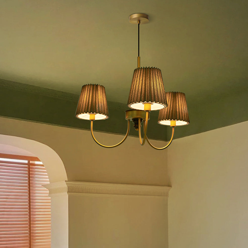 Silva Modern Retro Fabric Chandelier, White/Green - Lamp Copper