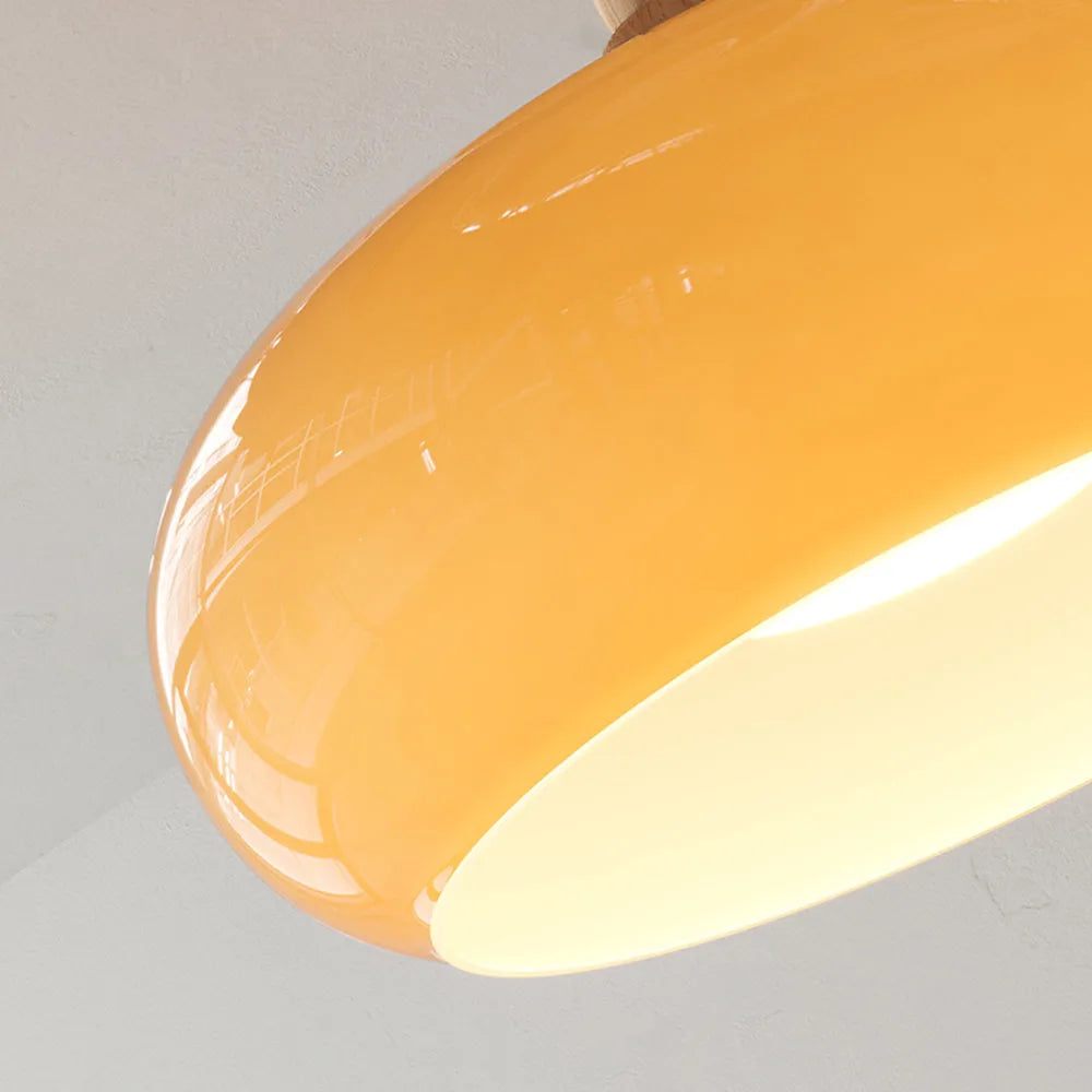 Valentina Flush Mount Ceiling Light Cup Minimalist Wood/Glass White/Orange - Lamp Copper