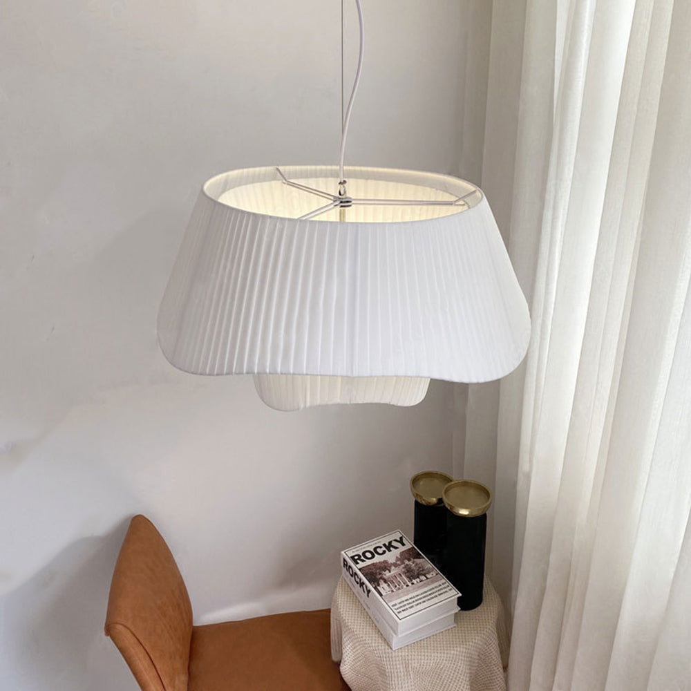 Ritta French Country Fabric/Metal Pendant Light, White - Lamp Copper