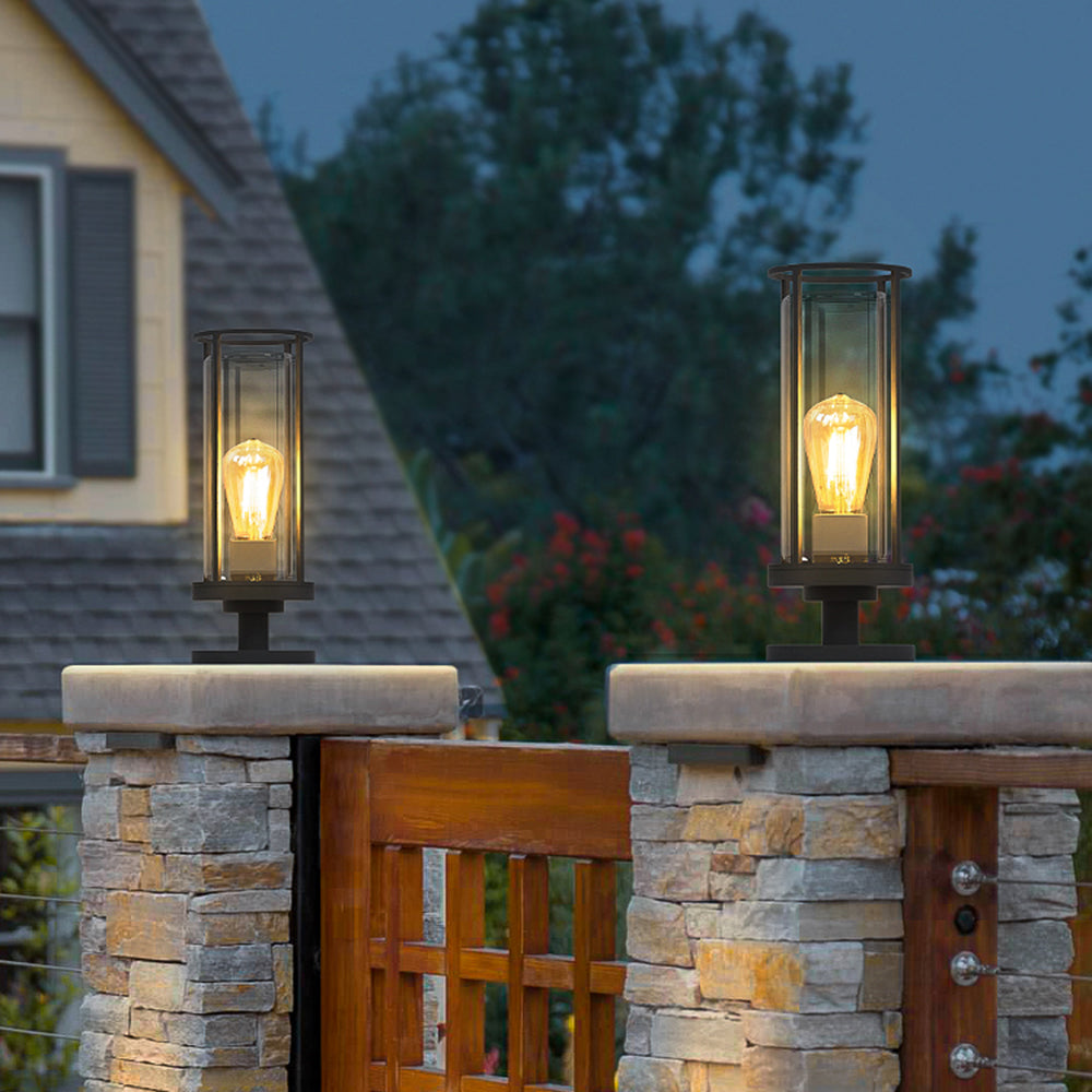 Ray Metal Cylindrical Lantern Shaped Solar Outdoor Path Light, Black - Lamp Copper