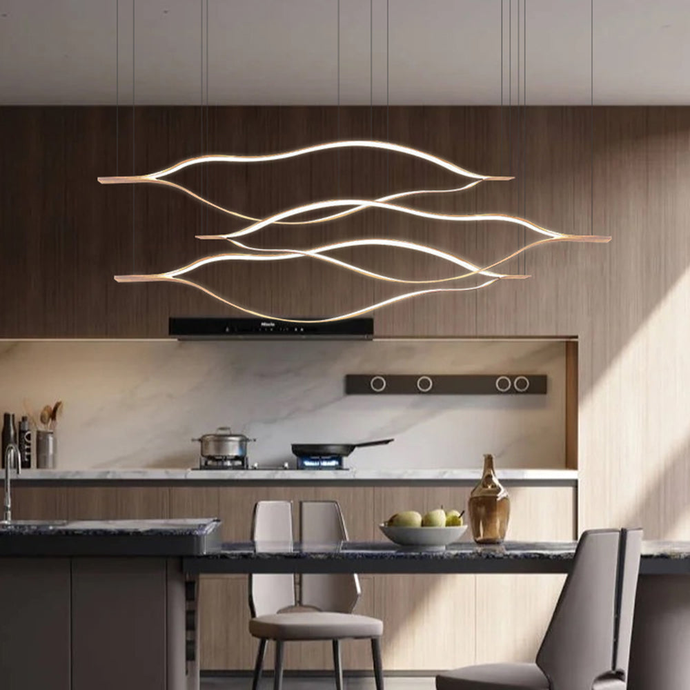 Arisha LED Linear Minimalist Wave Golden Leaf Shaped Pendant Light - Lamp Copper