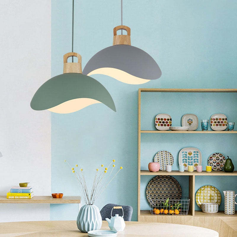 Valentina Colorful Shade Single Pendant Lights, Wood & Metal - Lamp Copper