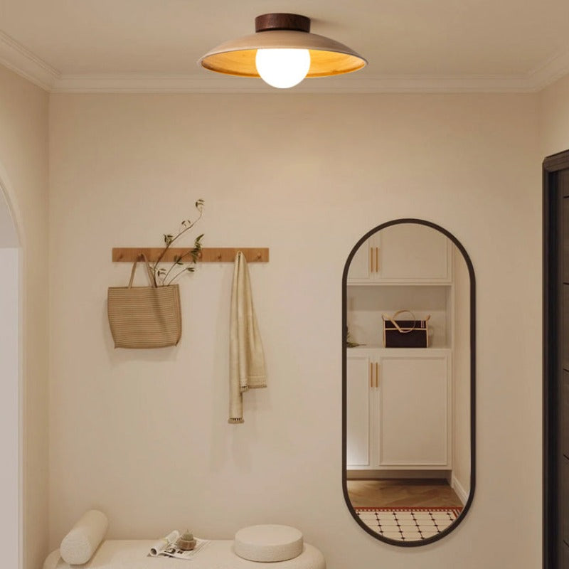 Muto Vintage Flush Mount Ceiling Light Wood/Metal/Glass Bar/Hotel - Lamp Copper