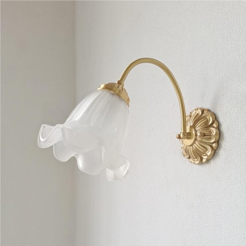 Arisha Retro LED Indoor Wall Lamp Gold Glass Flower-shaped Design Bedroom - Lamp Copper