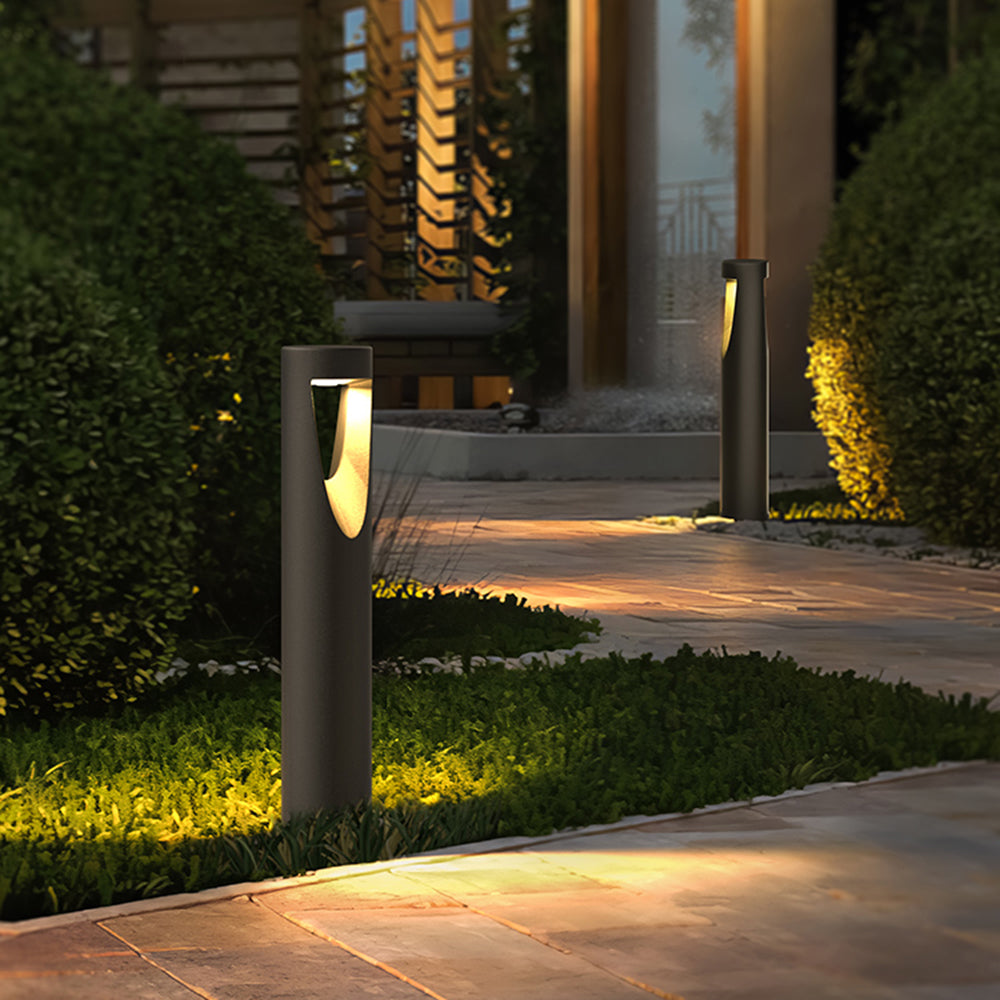 Ray Contemporary Metal Cylindrical Hollow Outdoor Path Light, Black - Lamp Copper