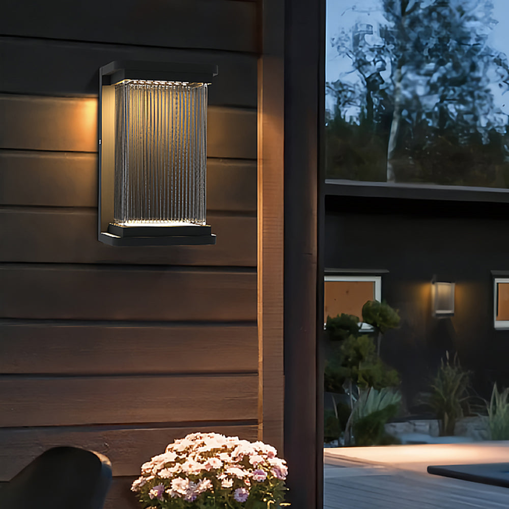 Ray Minimalist Rectangular Glass Outdoor Wall Lamp, Black - Lamp Copper