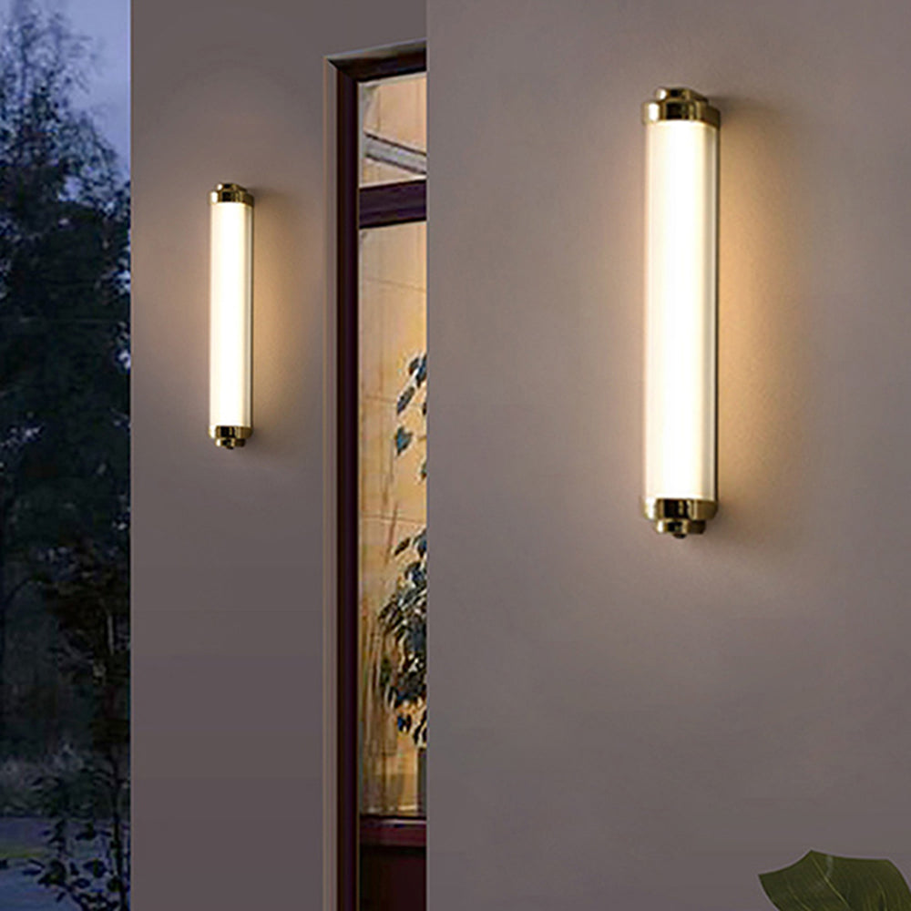 Ray Minimalist Cylindrical Metal Outdoor Wall Lamp, Black/Gold/Silver - Lamp Copper