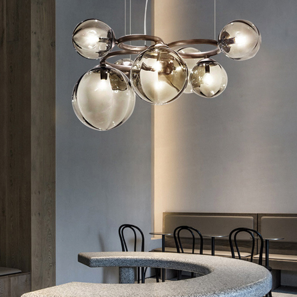 Valentina Modern Designe Wave Metal/Glass Pendant Light, White/Gold - Lamp Copper
