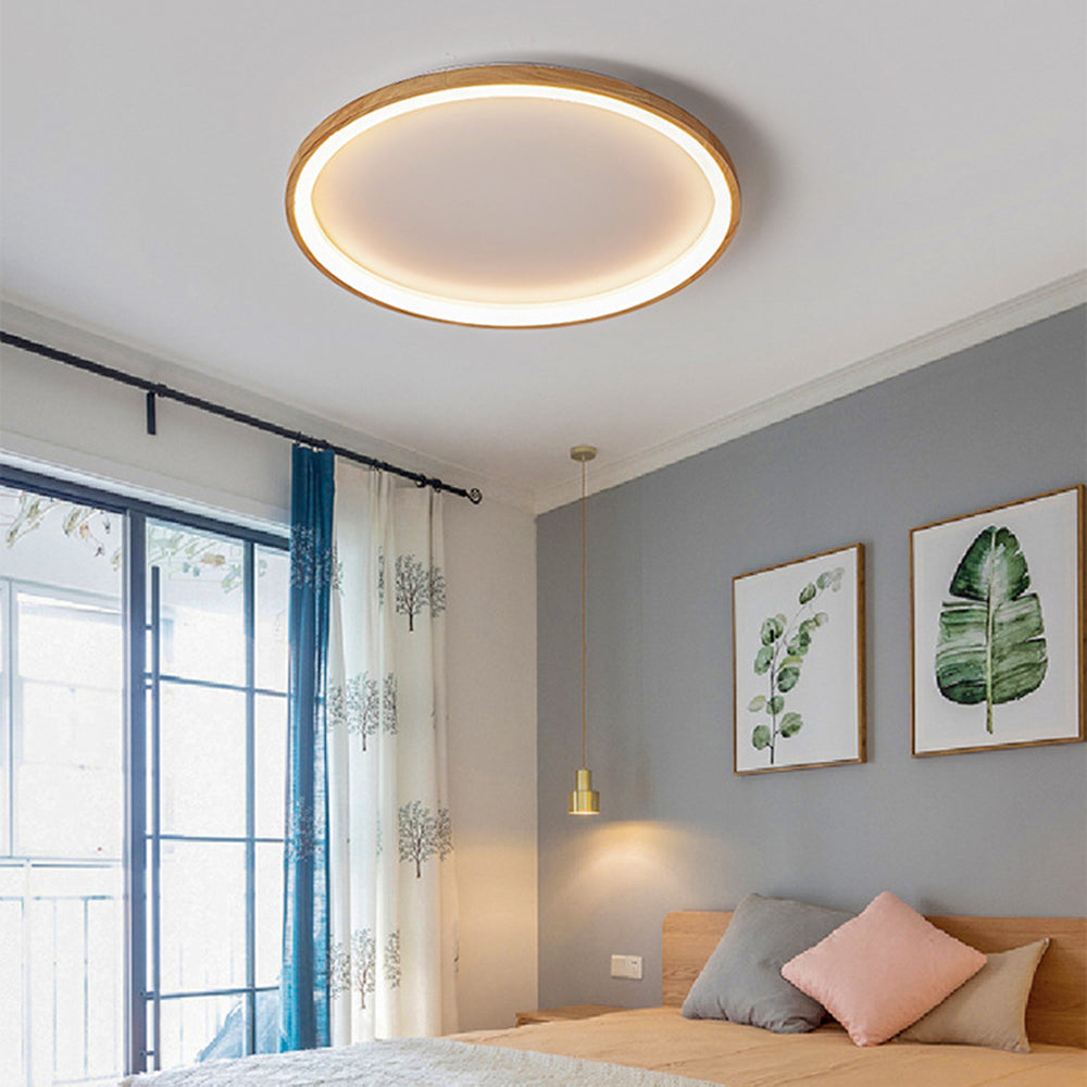 Muto Wood Inner Halo Flush Mount Ceiling Light - Lamp Copper
