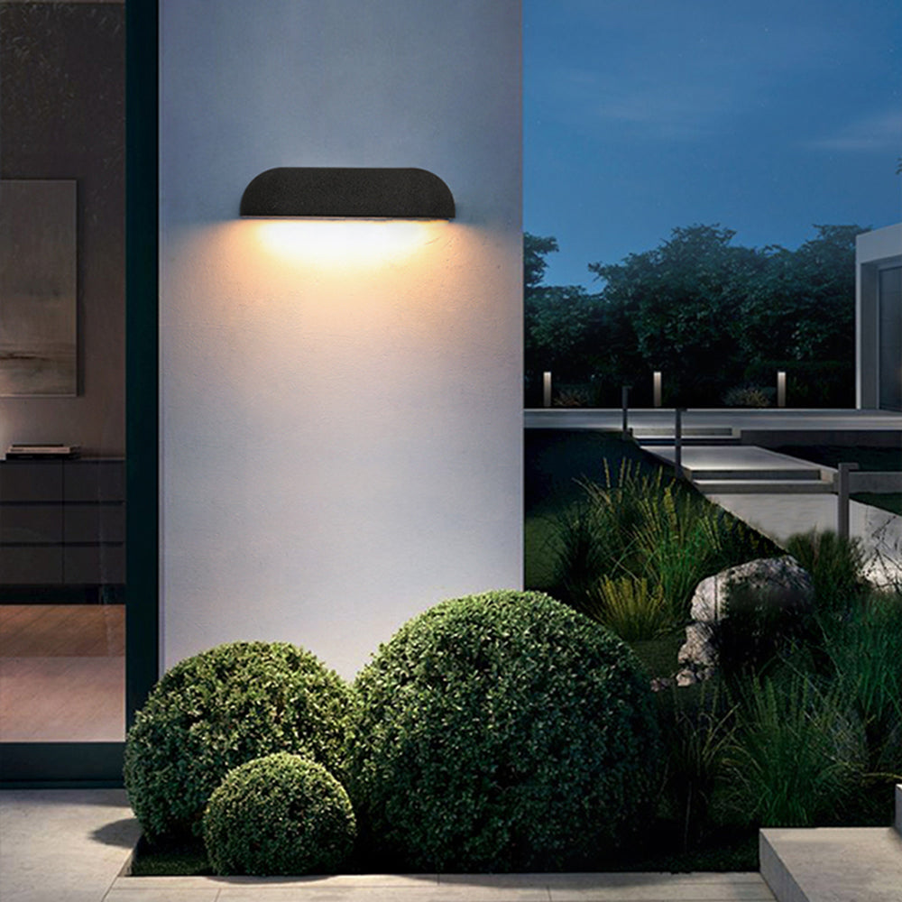 Ray Modern Minimalist Semi-elliptical Metal/Stone Outdoor Wall Lamp, Black/White - Lamp Copper