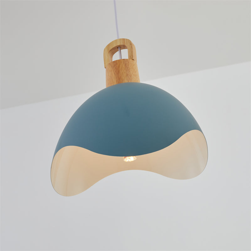 Valentina Colorful Shade Single Pendant Lights, Wood & Metal - Lamp Copper