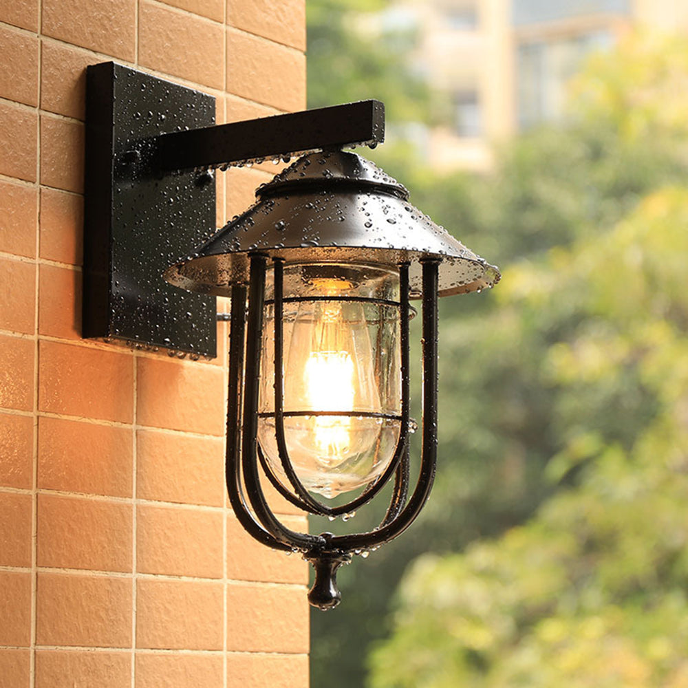 Ray Vintage Lantern Shaped Metal Outdoor Wall Lamp, Black - Lamp Copper