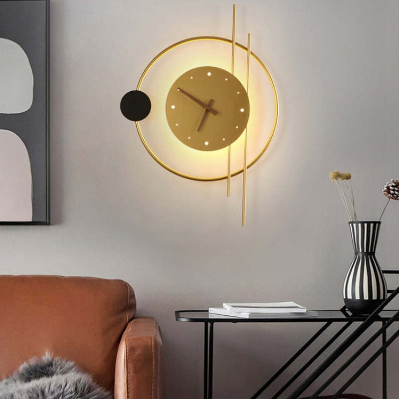 Arisha Wall Lamp Clock, Black & Gold - Lamp Copper