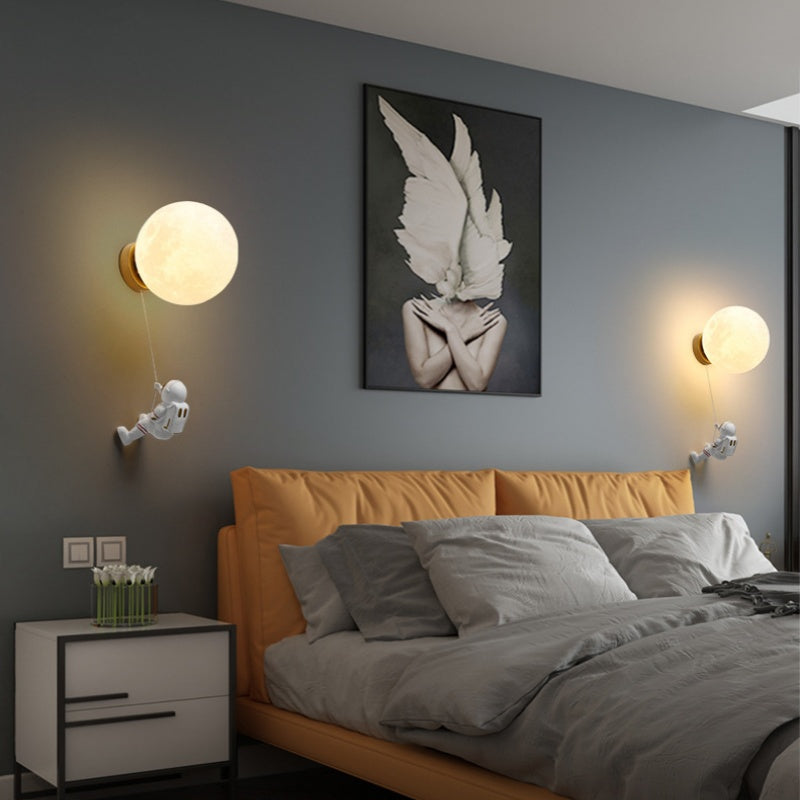 Aria Modern Moon LED Indoor Wall Lamp White Resin Kid's Room - Lamp Copper