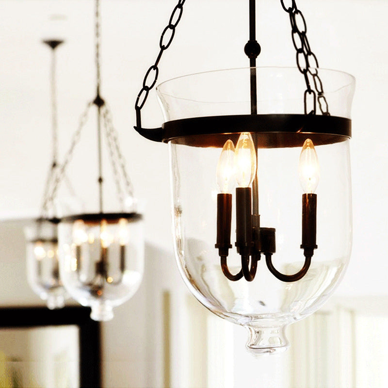 Silva Pendant Light Glass Black Industrial LED Living Room - Lamp Copper