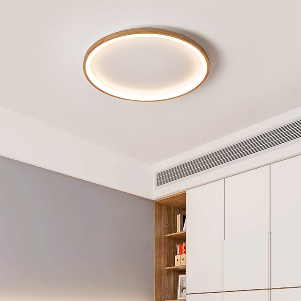 Muto Wood Inner Halo Flush Mount Ceiling Light - Lamp Copper