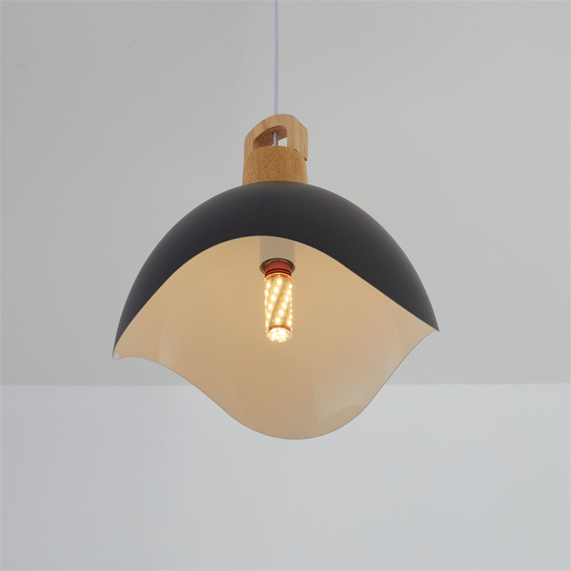 Valentina Colorful Shade Single Pendant Lights, Wood & Metal - Lamp Copper