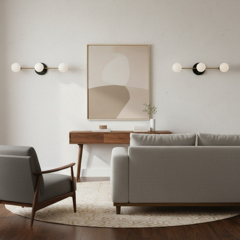 Pearl 3-Light Milk Glass Globe Wall Sconce Mid-Century Light