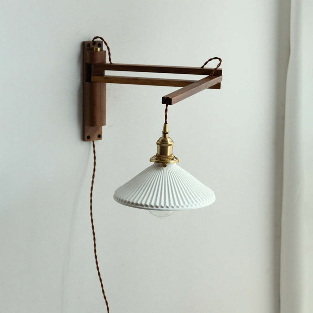 Muto Vintage Dome Ceramic/Wood Wall Lamp, Walnut/Wood/Clear - Lamp Copper