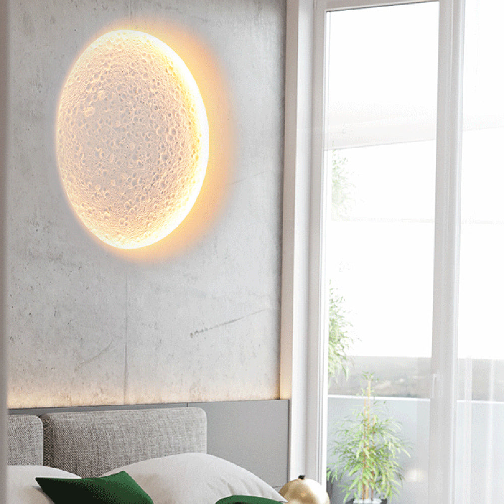Aria Decorative Moon Metal/Gypsum Wall Lamp, White - Lamp Copper