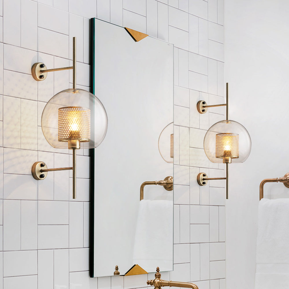 Kiri Industrial Classy Global Clear Glass Wall Lamp - Lamp Copper
