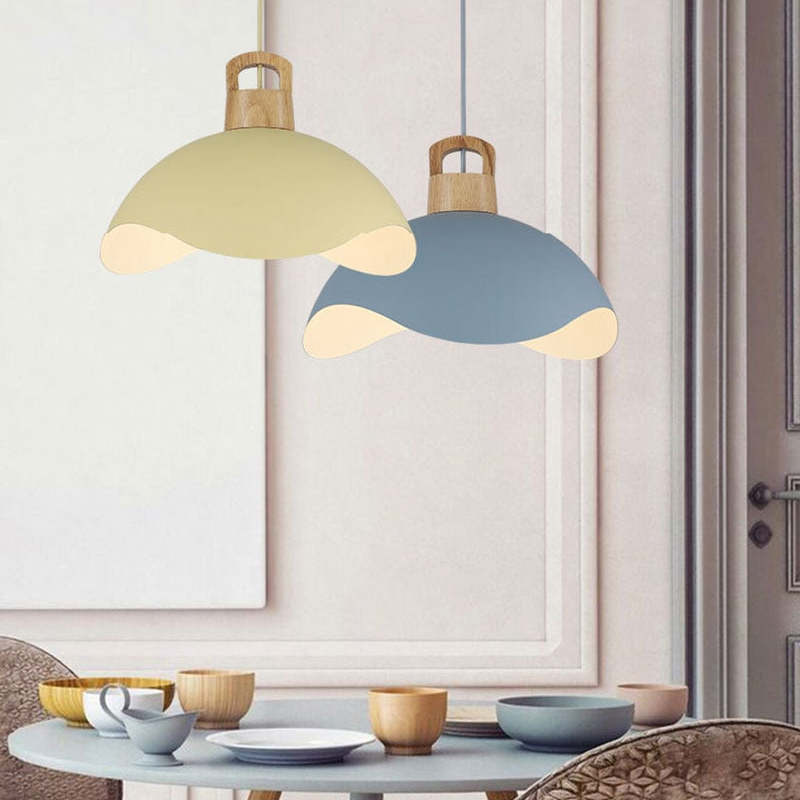 Valentina Colorful Shade Single Pendant Lights, Wood & Metal - Lamp Copper