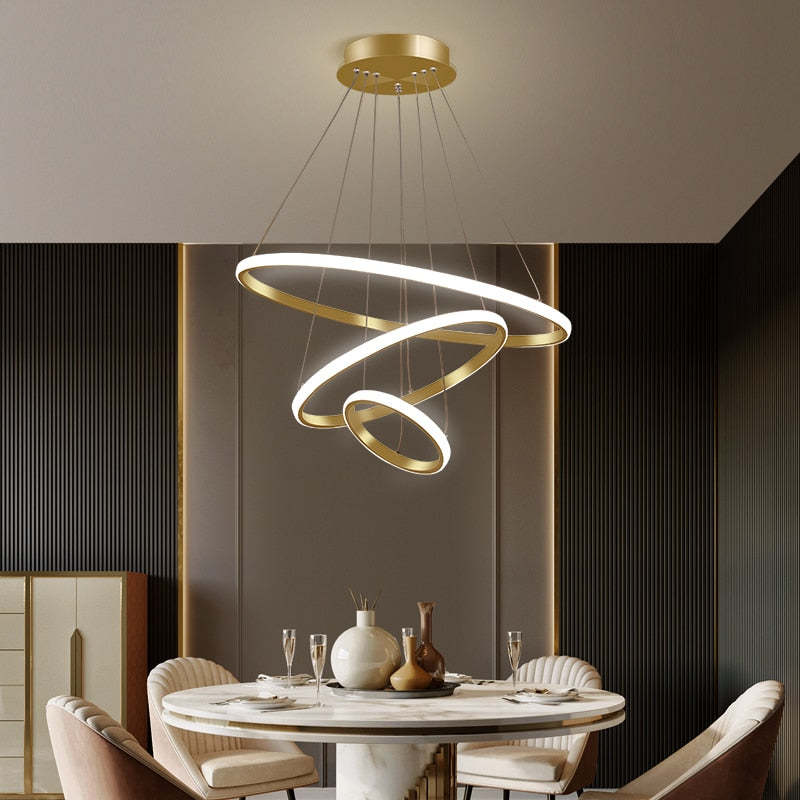 Zin Modern Ring Pendant Light, 2/3/4 Rings - Lamp Copper