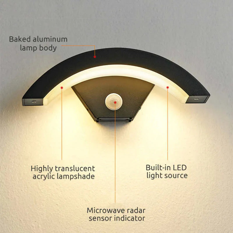 Elvon Nordic Arc Waterproof LED Outdoor Wall Lamp, Black - Lamp Copper