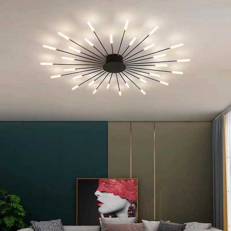 Wesley Flush-Mount Ceiling Light Fireworks, Black/Gold - Lamp Copper