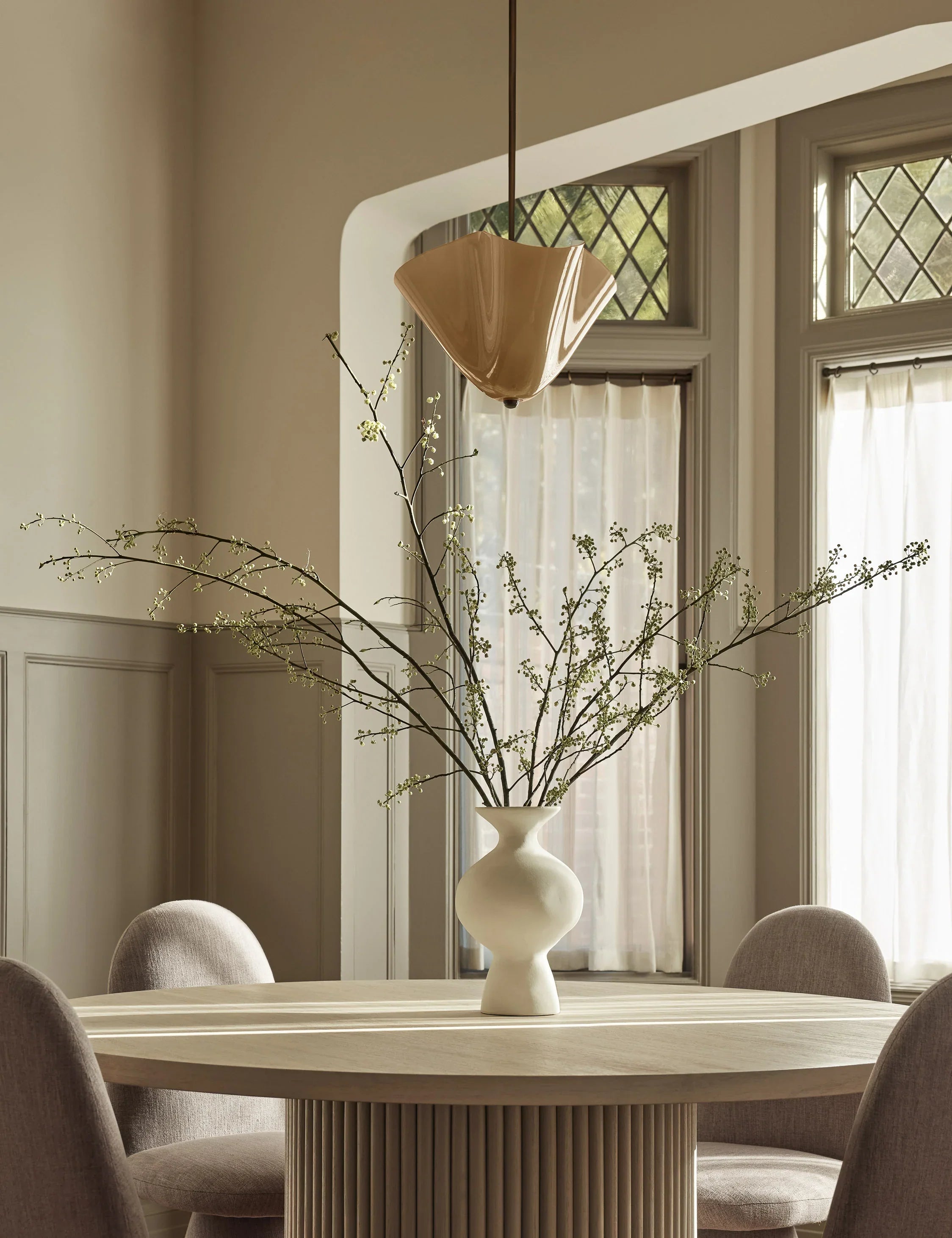Musa Brass Pendant Light  Golden Glass Dining Room
