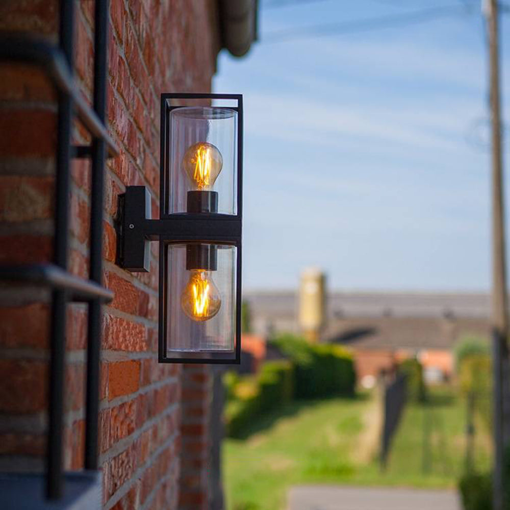 Ray Modern Rectangular Metal Outdoor Wall Lamp, Black - Lamp Copper