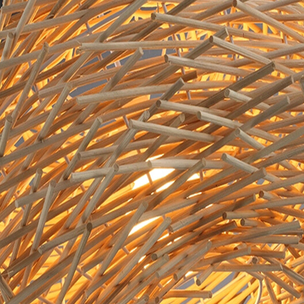 Muto Wooden Bird Nest Rattan Pendant Light, Brown/Wood - Lamp Copper